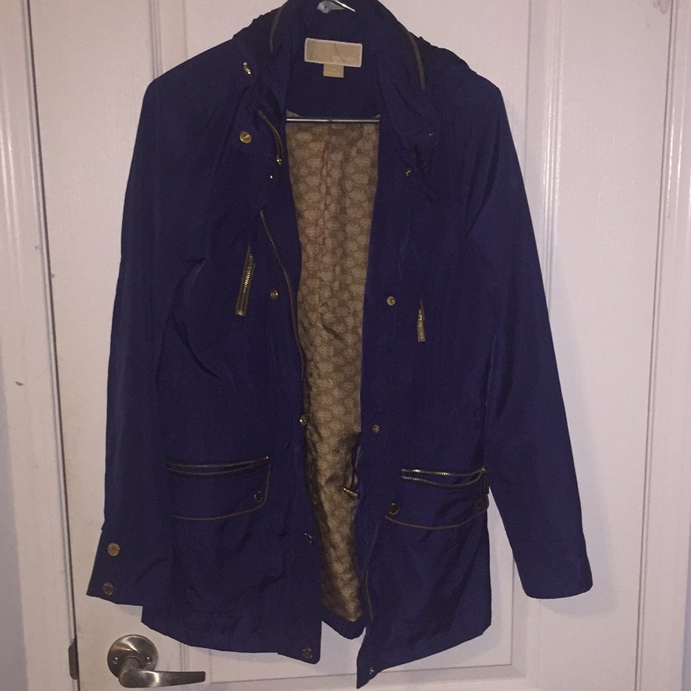 Michael Kors navy blue and gold rain coat